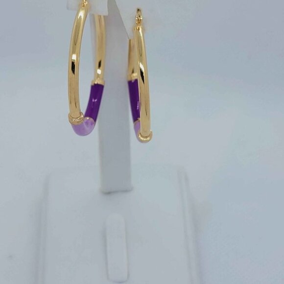 Brand New Brazilian 18k Gold Filled Purple Hoops Earrings - Picture 2 of 6